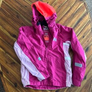 Girls Helly Hansen Waterproof Rain Jacket Size 134 / 9 Dark Pink Light Pink Used